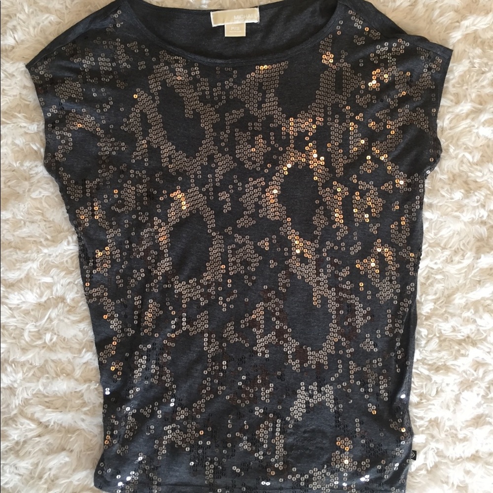 Michael Kors gray sequin tee, small